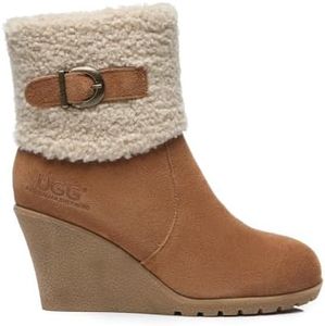 UGG AUSTRALIAN SHEPHERD Women Sheepskin Shearling Zipper Wedge Fashion Boots Joanna Chestnut AU Ladies 9 / AU Men 7 / EU 40