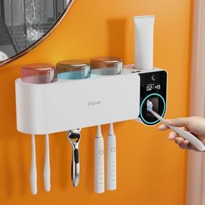 iHave Toothbrush Sanitizer Holder with Auto Toothpaste Dispenser Wall Mount