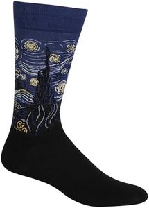 Hot Sox Men's Fun Famous Paintings Crew Socks-1 Pair Pack-Cool & Artistic Gifts, Starry Night (Black), 6-12