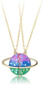 Pwsap Collier d'Amitié Mode pour 2, Colliers Magnétiques BFF Pendentif de Planète Colorée, Best Friends Forever Colliers, Cadeaux de Bijoux pour la Saint-Valentin pour Filles Mère Sœurs Garçons Amis