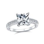 Classic Traditional Cubic Zirconia 3CT Square AAA CZ Princess Cut Solitaire Engagement Ring For Women .925 Sterling Silver Milgrain Pave Band