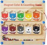 Magnetic Color and Number Maze, Montessori Toys for 3+ Year Old, Wooden Magnet Board Counting & Color Sorting Toddler Activities, Educational Fine Motor Skills Toys Gifts for 3-5 Years Old Boys Girls