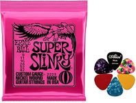 Bundle Ernie Ball Super Slinky Guitar Strings 2223 (9-42) with 6 plectrums