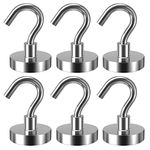 Lictin 6 Pack Magnetic Hooks, 80lb+ Extra Strong Magnet with Hook for Fridge, Heavy Duty Cruise Hook for Ceiling, Small Magnetic Holder (Sliver, 6PCS)