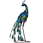 TERESA'S COLLECTIONS Large Garden Ornaments Outdoor for Garden Gifts, Standing Metal Peacock Garden Statues, Garden Bird Art for Garden Decorations Lawn Yard, 22.4 inch Tall