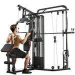 Soozier All-in-One Home Gym Smith Machine, Power Cage for Strength Training with Cable Pulley System, 143LBS Weight Stack, Chest Station, Preacher Pad and Leg Developer