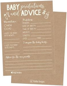 Hadley Designs 50 Rustic Advice and Prediction Cards for Baby Shower Game, New Mom & Dad Card or Mommy & Daddy To Be, For Girl or Boy Babies, Fun Gender Neutral Shower Party Favors