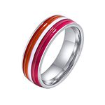 Nanafast Stainless Steel Lesbian Ring Nonbinary Pride Ring Enamel Rainbow LGBT Ring for Lesbian & Gay LGBTQ Wedding Engagement Pride Ring Size 6-12, Stainless Steel, No Gemstone