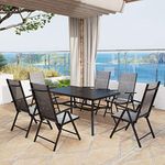 MFSTUDIO 7PCS Outdoor Dining Set, Aluminum Height Adjustable Folding Chair and Heavy-Duty Black Slat Metal Table, Patio Furniture Dining Table Set, Grey