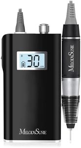 MelodySusie Professional Rechargeable 30000 rpm Nail Drill, Portable E-File with Long Life Battery, Electric Tool for Acrylic Nail Natural Extension Poly Nail Gel, High Speed, Low Heat,Black