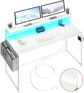 Yoobure Computer Desk with Power Outlets Fast Charging Type-C, Gaming Desk with LED Lights, 47" Office Desk with Adjustable Monitor Stand, Small Desk Home Office Desks with Storage Bag & Hook