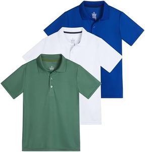 3 Pack: Boy's Active Athletic Polo Shirt Teen Boys Dri Fit Boy Shirts Polos Button Uniform Kids Tee Short Sleeve Golf Tennis Clothing Black Performance School Dress Casual Tops - Set 5, XS (4/5)