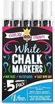 Liquid Chalk Marker Pen - White Dry Erase Marker - Chalk Markers for Chalkboard Signs, Windows, Blackboard, Glass - 6mm Reversible Tip (5 Pack) - 24 Chalkboard Labels Included