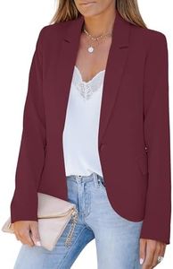 LookbookStore Women's Casual Notched Lapel Solid Formal Button Long Sleeve Work Office Blazer Jacket Suit Dark Red Size X-Small Size 0 Size 2