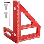 Woodworking Angle Ruler,Aluminum Alloy 45/90° Miter Triangle Ruler Sturdy Square Protractor Precise Carpenter Measuring Ruler Multi-Angle Measurement Multi-Function Woodworking Tool(Red)