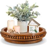 Farmhouse Lazy Susan Organizer,Decorative Tray Riser,Lazy Susan for Table, Counter Lazy Susan Turntable Organizer with Beads,360 Degrees Rotating Display Stand for Spice Racks,Centerpiece Tray,Brown