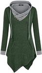Miagooo Hoodies for Women, Business Casual Clothes for Ladies Long Sleeve Sexy V Neck Pleated Pullover Vintage Buttons Decor Flare Flowy Asymmetrical Hem Thin Sweatshirt Hoodie(XX-Large, Green Grey)