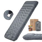 HIKENTURE Camping Sleeping Pad, 12CM Ultra-Thick Sleeping Mattress with Pillow, Ultralight Inflatable Air Mat, Compact Sleeping Mat with Foot Pump for Outdoor, Hiking, Tent (Grey, Single)