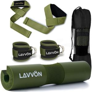 Squat Pad Set - Foam Barbell Pad for Squats Cushion, Lunges & Bar Padding for Hip Thrusts - Standard Olympic Weight Bar Pad - With Ankle Straps, Wrist Straps for Weightlifting (Army-Green)