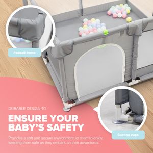 Kidoola Baby Playpen, Grey 127x127cm – Safe Indoor Play Yard