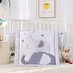 Wowelife Crib Bedding Set Gray, Premium 3-Piece Baby Bedding Set Elephant, Breathable and Soft for Boy and Girl