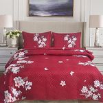 Hadi London 3Pcs Patchwork Quilted Bedspreads with 2 Shams | Reversible Floral Print | Lightweight Quilt Comfort | Fits Double and King Size Beds 220x240cm | 30 Unique Designs (MILAN-103)