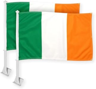 G128 2 Pack: Ireland Irish Car Flag | 11x17 In | Double LiteWeave Pro Series Double Sided Printed 150D Polyester | Flagpole Included | Perfect for Festival Celebrations, Parades