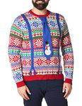 Blizzard Bay Men's Snowman Suspenders Crew Neck Ugly Xmas, Blue/red Combo, L