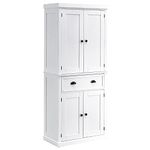 HOMCOM Freestanding Kitchen Cupboard, 184cm Tall Storage Cabinet with Doors and Shelves, Traditional Colonial 4-Door Kitchen Pantry Cupboard with Drawer White