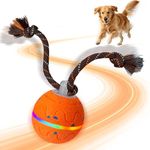 Interactive Dog Toys, 2 Smart Modes Automatic Rolling Ball, Motion Activated Self Moving Dog Ball with Rope, LED Lights & Bird Chirping, USB-C Rechargeable for Small to Large Dogs (Orange)