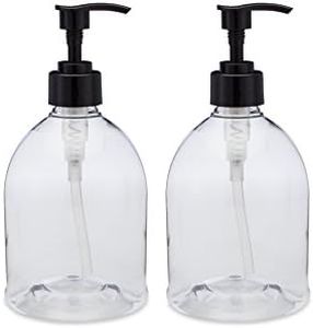 (2 Pack) Earth's Essentials Versatile 16 Ounce Refillable Designer Pump Bottles. Excellent Liquid Hand Soap, Homemade Lotion, Shampoo and Massage Oil Dispensers. Shatterproof PET Plastic.