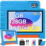 ZIOVO Tablet 10 Inch Android 13 Kids Tablet, 12GB RAM+128GB ROM(TF 1TB) Tablets, 5G WiFi Tablet, Octa-Core 2.0 GHz, BT 5.0/8+5 MP/6000mAh/Widget,Tablet with EVA Case - Blue