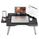 Extra Large Folding Laptop Table - AboveTEK ERGO 17” Computer Bed Desk w/Pull Out Storage Drawer, Phone Holder, Book Tablet Stand, Cup Holder - Heavy Duty Tables for Adults Bed & Sofa