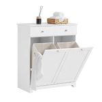 SoBuy BZR33-W, 2 Drawers 2 Doors Laundry Cabinet Laundry Chest with 2 Removable Laundry Baskets, Bathroom Cabinet