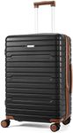 FIGESTIN Checked Luggage 24 Inch, 100% PC Large Suitcase with Wheels, Hardside Suitcase TSA Approved Medium Hard Case Travel Luggage (Black)