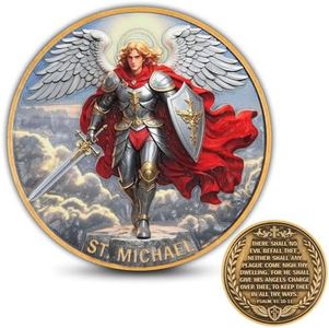 St. Michael Challenge Coin – Colorized Christian Collectible with Psalm 91:10-11, Vibrant Archangel Design, Guardian Angel Prayer Coin, Includes Clear Acrylic Case, 1 Pack