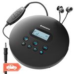 Oakcastle CD100 Rechargeable Bluetooth CD Player | 12hr Portable Playtime | In Car Compatible Personal CD Player | Headphones Included, AUX Output, Anti-Skip Protection, Custom EQ, CD Walkman (Black)