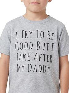 Unique Baby Boys Fathers Day Funny Kids T Shirt Take After Dad (7) Grey