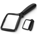 Folding Handheld Magnifying Glass with Light, 3X Large Rectangle Reading Magnifier with Dimmable LED for Seniors with Macular Degeneration, Newspaper, Books, Small Print, Lighted for Low Visions Black