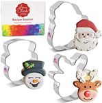 Faces of Christmas Cookie Cutters 3-Pc. Set Made in USA by Ann Clark, Santa Face, Reindeer Face, Snowman Face