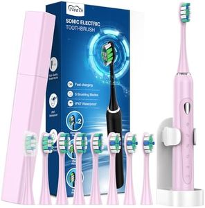 Sonic Electric Toothbrush for Adults and Kids with 8 Brush Heads, One Charge for 60 Days, 5 Modes with 2 Minutes Built in Smart Timer, Electric Toothbrushes (Pink)…