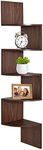 Greenco 5 Tier Wall Mount Corner Shelves Walnut Finish