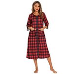 Balems Womens Zipper Robe 3/4 Sleeve Housecoat Zip Up Dressing Gowns Soft Long Nightgown Loungewear Maternity Nusring Nightdress with Pockets (XL, Red Plaid)