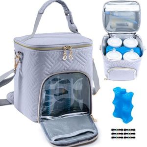 SFYBYEART Breastmilk Cooler Bag with Temperature strips & Ice Pack for 4 Baby Bottles Cooler Bag - See-through Milk Bag for Baby Bottles 4oz-9oz,Breastmilk Storage Bag, Breast Milk Bags for Daycare
