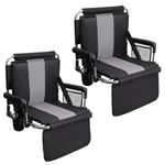 ALPHA CAMP 2 Packs Stadium Seat Chair for Bleachers with Back & Arm Rest, Black Grey