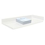 Transolid VT36.5x22-1SV-4W-A-W-1 Quartz Vanity Top with Single Hole and Square Vessel Sink, Natural White, 36.5" L x 22.25" D