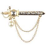 Panjatan White Pearl Royal Lion Knight Sword with Golden Chain Pin Brooch.