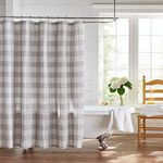 Elrene Buffalo Check Fabric Shower Curtain, Cotton, Gray/White, 72" x 72"