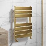 DuraTherm® 650 x 400mm Flat Panel Heated Towel Rail Radiator Modern Central Heating Bathroom Warmer Wall Mounted Ladder Rad, Brushed Brass