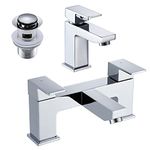 [Basin Tap and Bath Tap] Hapilife Modern Monobloc Bathroom Sink Mixer Faucet and Tub Filler Tap Chrome with Pop Up Waste